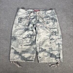 Union Bay Cargo Shorts Women Size 1 Green Camo Butterfly Drawstring Military Y2K